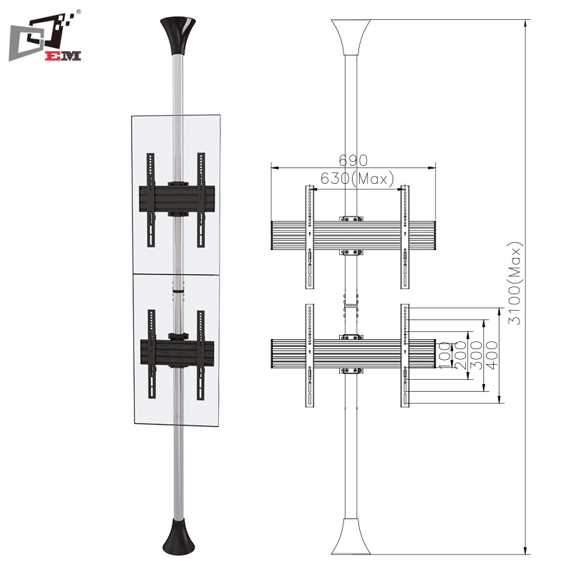 New LCD TV Pole Mounting Swivel Universal TV Stand For 32 To 65 Inch