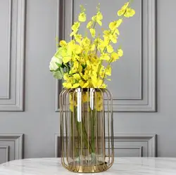 Европейская железная стеклянная ваза в форме фонаря, Золотая Геометрическая ваза, свадебное украшение