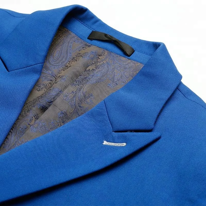 Wholesale Polyester Rayon Black Dark Blue Pants Suits Royal Blue Double-Breasted Men Suit