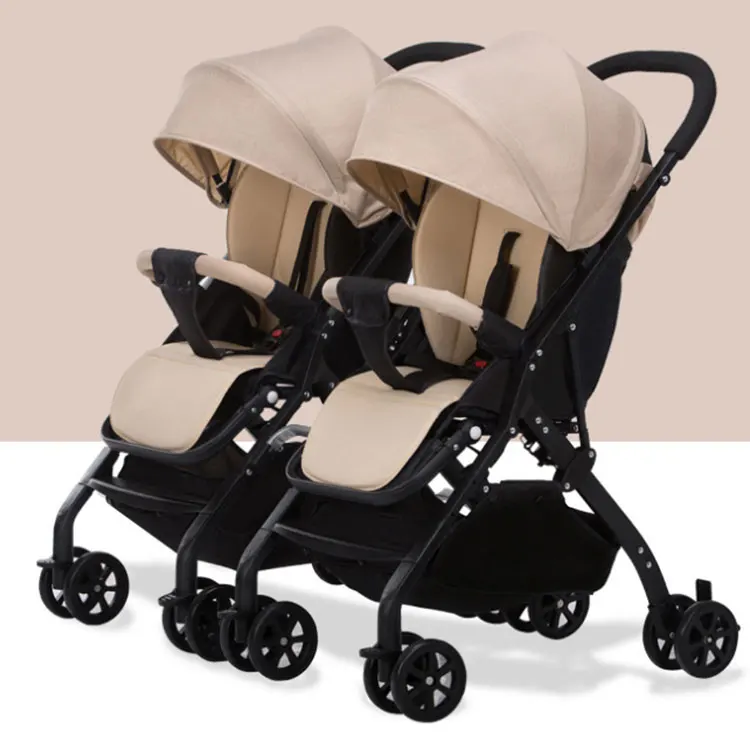 Shock absorb aluminum alloy frame flax double seats baby lightweight double strollers