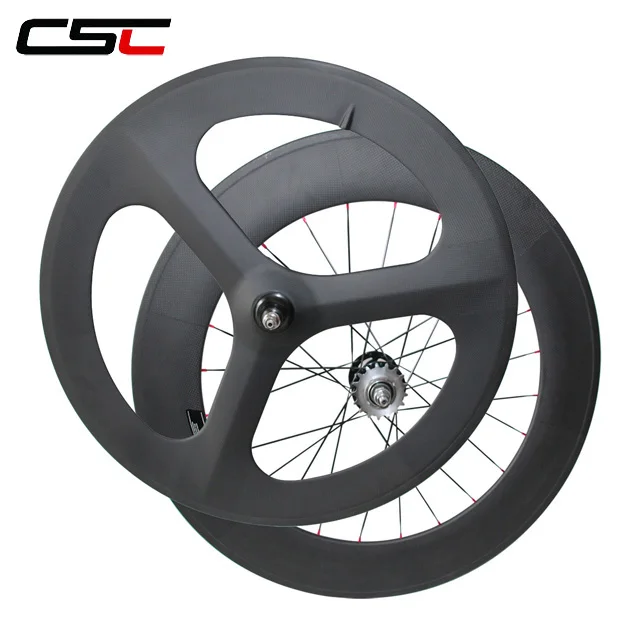 700c Track carbon wheels Tri spoke Front 88mm Rear clincher Wheelset Fixed Gear