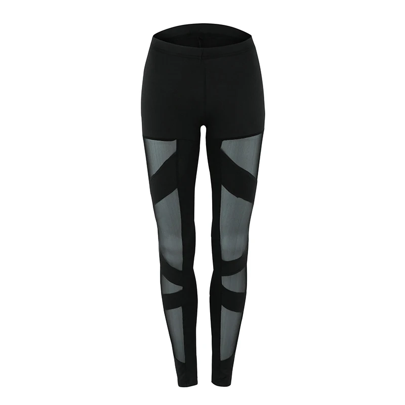 Black Lace High Waist Sport Pants Women Transparent Mesh Sexy Pants Gym Leggings Running Jogging Polyester Material