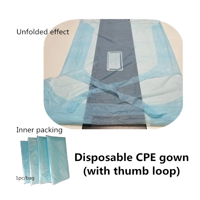 AAMI 2 Disposable CPE gown with thumb hook waterproof  CPE gown