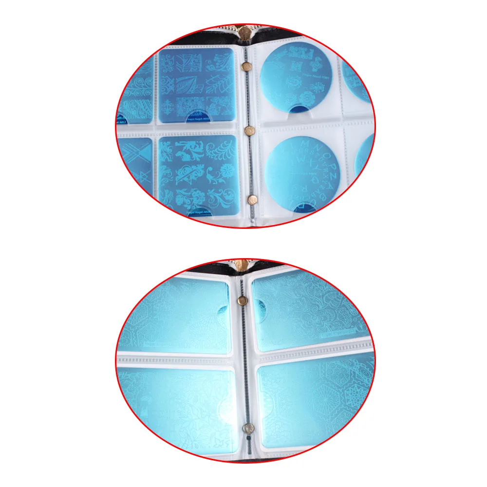 Finger Angel 192 Slots Leather Laser Silver Nail Art Stamping Plate Case/Bag/Folder Nail Template Organizer