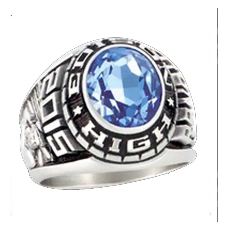 18k gold unisex class ring high school ring encrusted CZ stones
