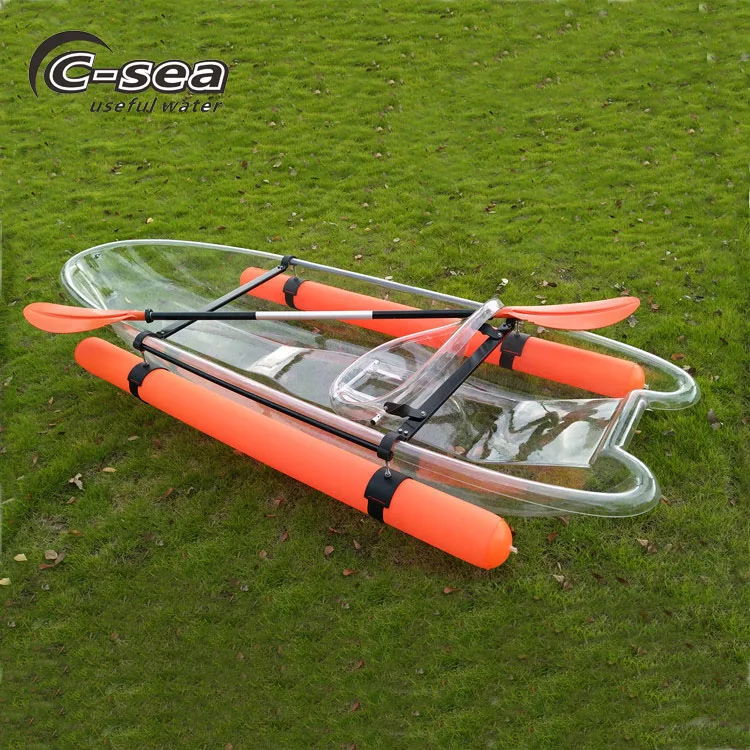 270cm single transparent canoe kayak for 1 person rowing with clear bottom