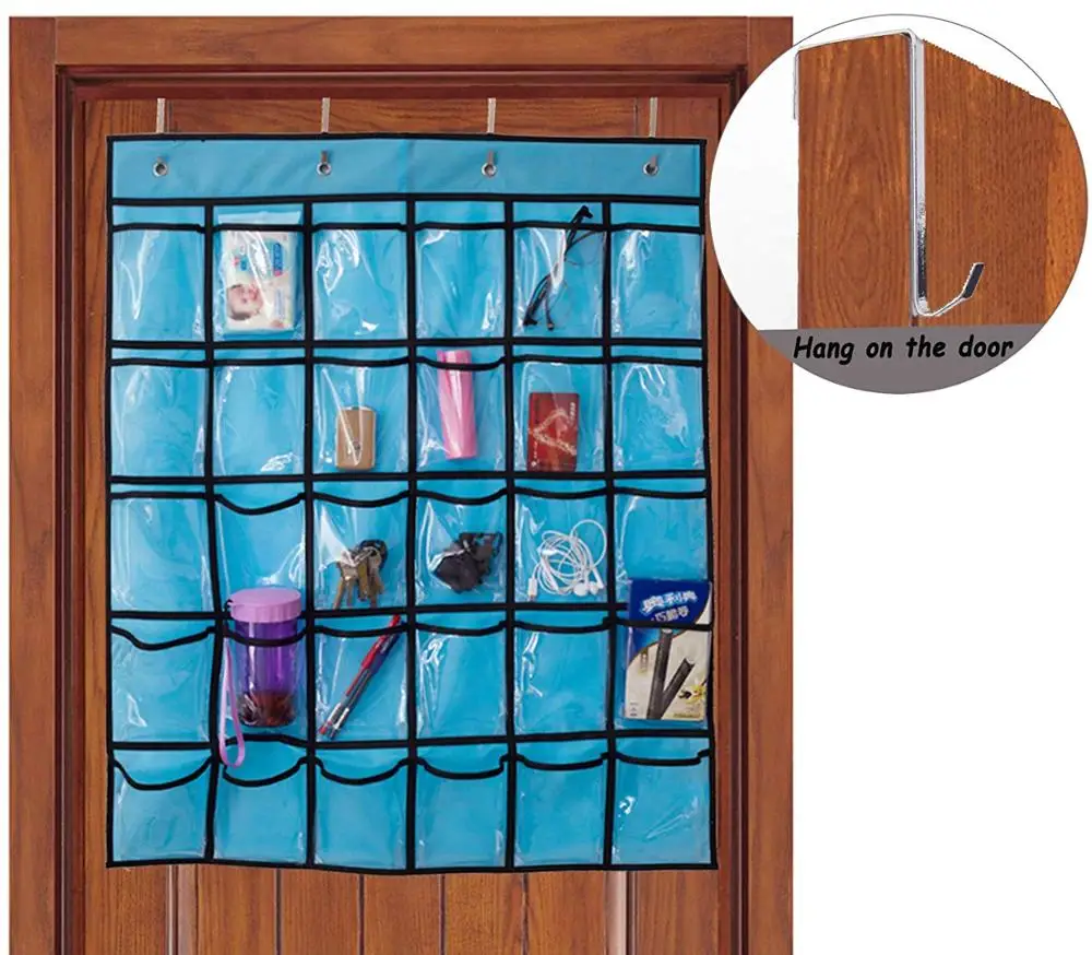 Classroom Pocket Chart for Teacher Cell Phones Holder Door Hanging Calculator Organizer, 30 Clear Pockets