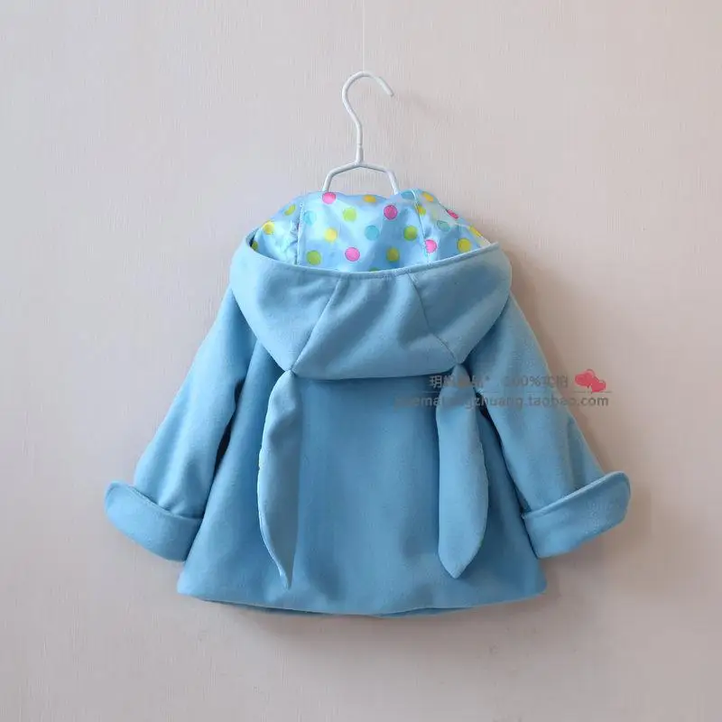 Free shipping New 2014 autumn baby clothing girls woolen casual coat children cute Rabbit ears outerwear