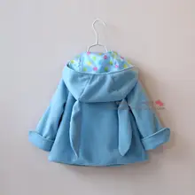 Free shipping New 2014 autumn baby clothing girls woolen casual coat children cute Rabbit ears outerwear