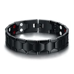 Japan Magnetic Bracelet 18mm Wide Stainless Steel IP Black Plating with germanium negat ion magnetic bracelet