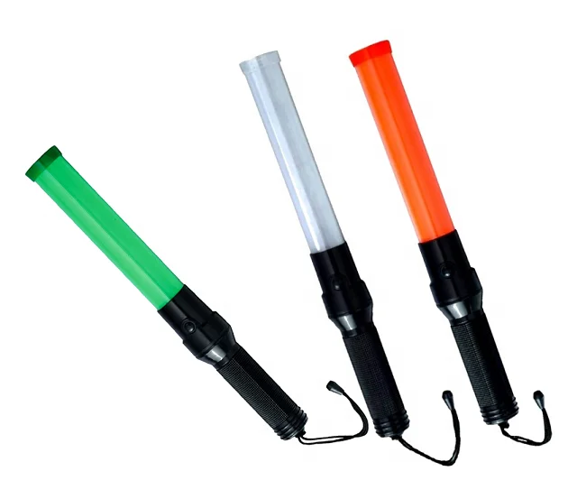 Wholesale 41cm white shell bicolor handheld flashing light wands LED airport traffic Aviation safety marshalling signal batons