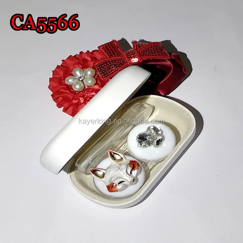 rabbit and fox diamond deco PU cover iron colorful contact lens case CA5566