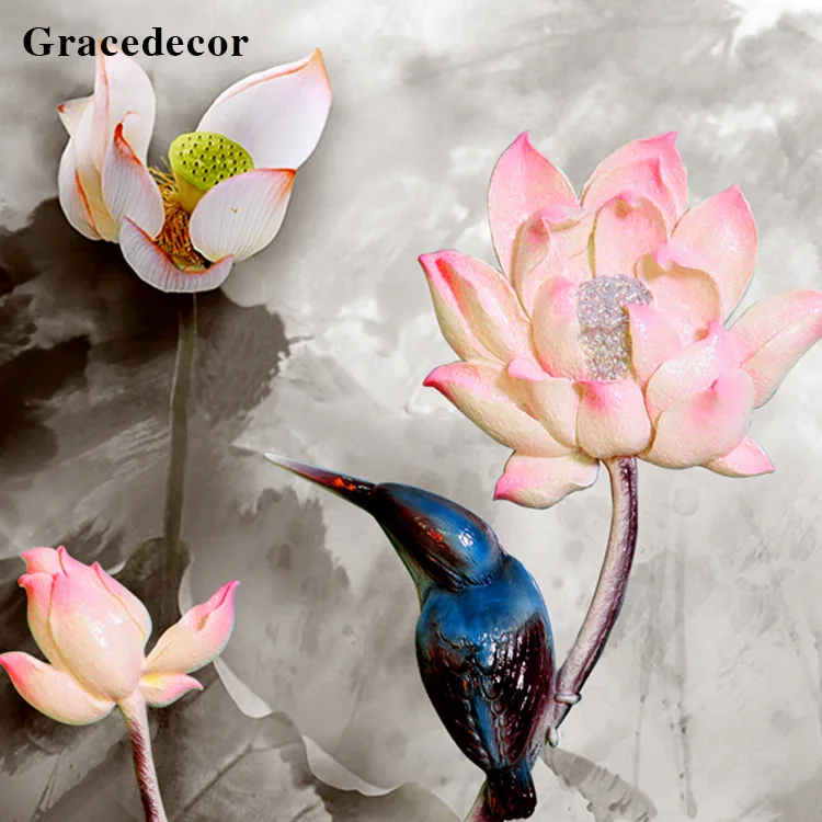 Factory Price Lotus Photo 3D Wall Mural Oil Painting By Numbers Kits Wholesale