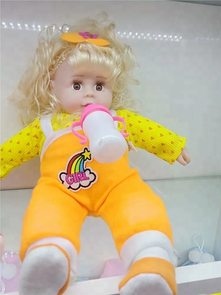 2018 new Children play electronic vinyl 37cm lovely reborn nursing bottle baby doll cry laugh dad mommy doll for music gift toys