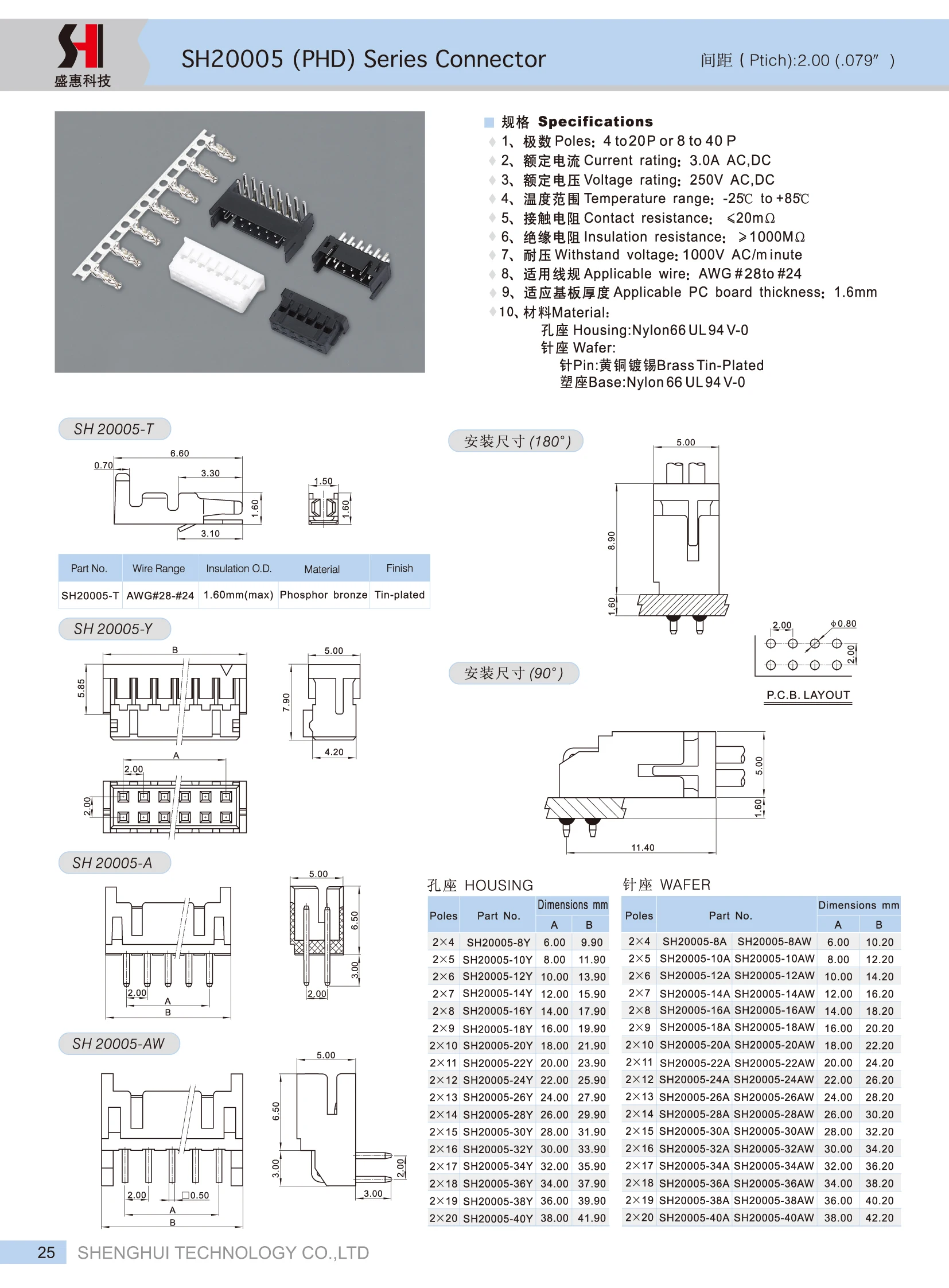 JAE Electric 28 to 22 AWG PC Board Around Housing Connectors 2.5mm Pitch 2507 2 to 16 Pins Male Audio & Video