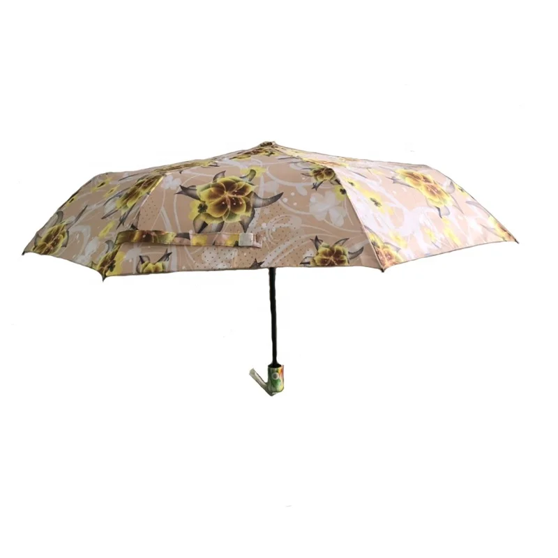 21inch*8k 190T pongee fabric 3 fold umbrella with plastic handle auto open auto close