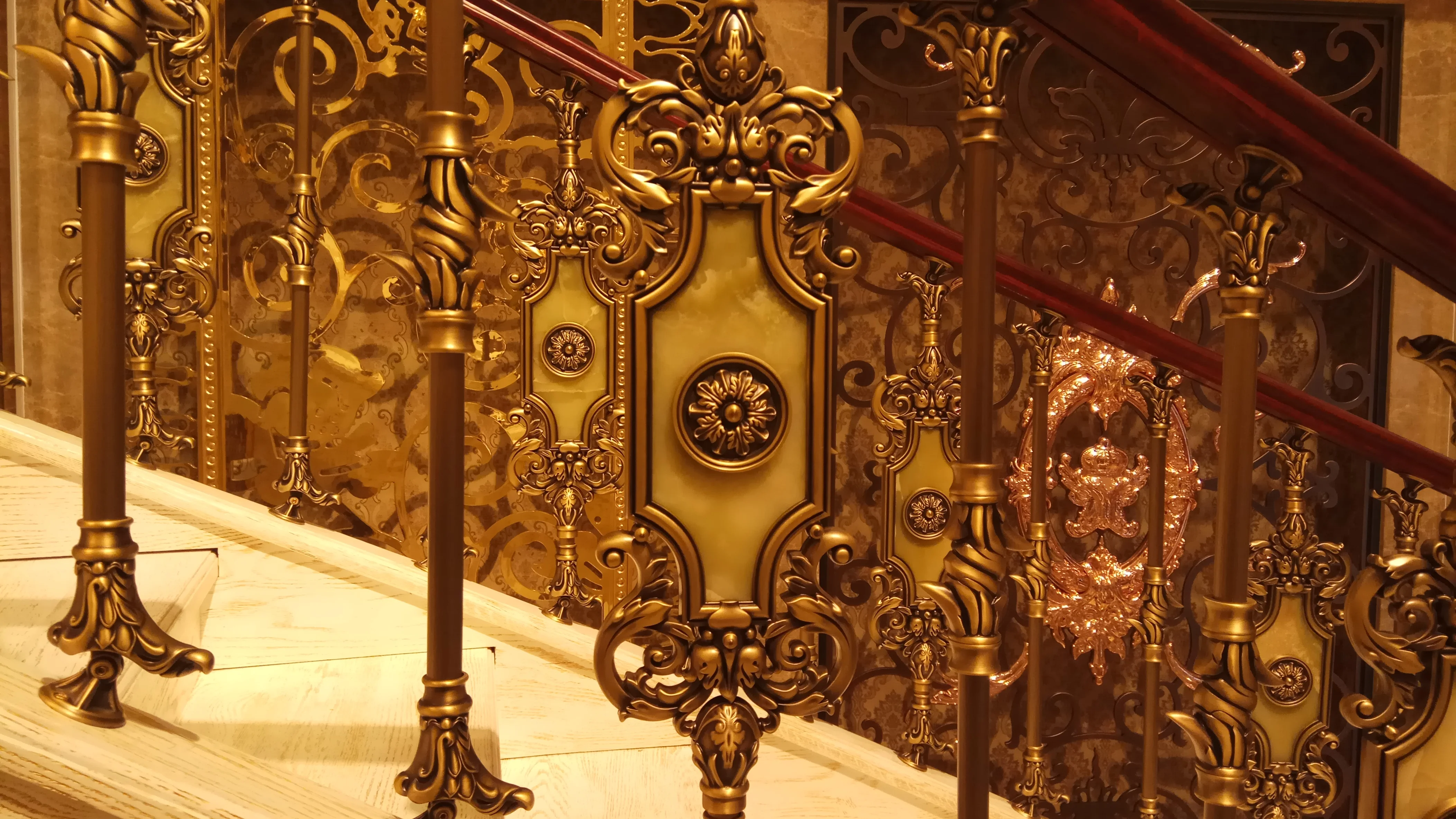 high end luxury brass with jade stone golden color decorative ornamental balustrade