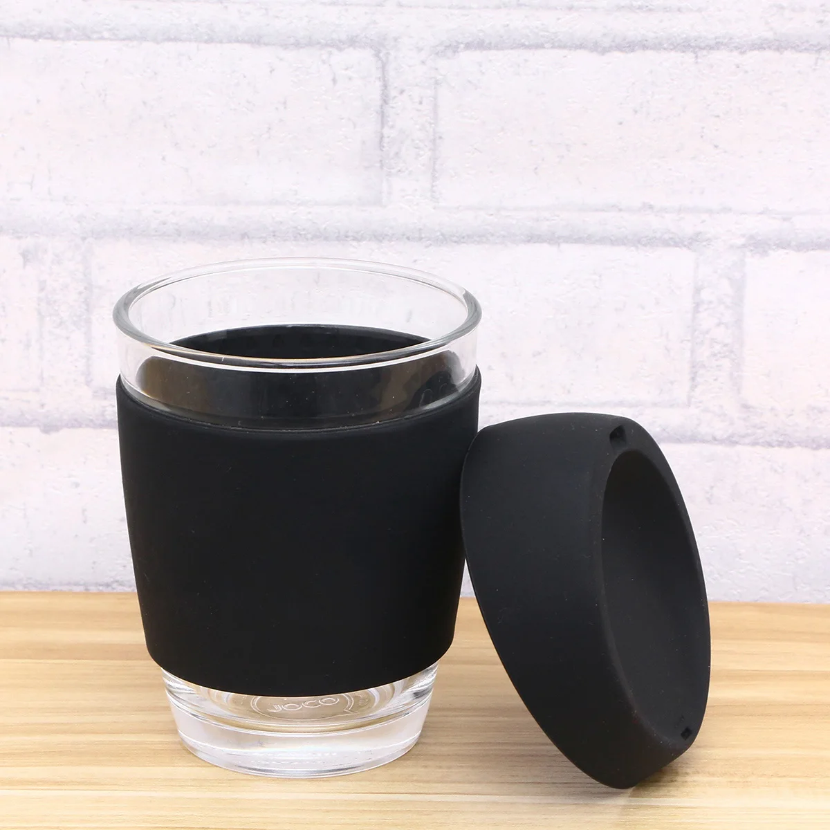 
Costom Logo 12oz Glass Reusable Coffee Cup with Silicone Sleeve 