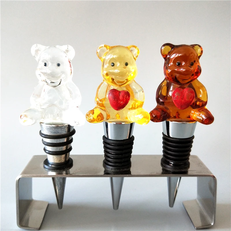 decorative colorful bear shape murano glass wine bottle stopper
