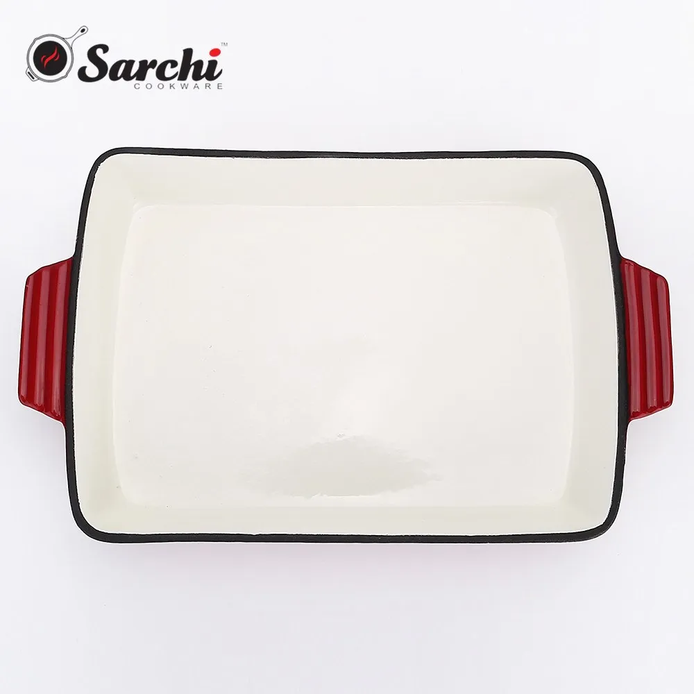 Rectangular Lasagna Pan Cast Iron Enamel Roaster Dish Pans
