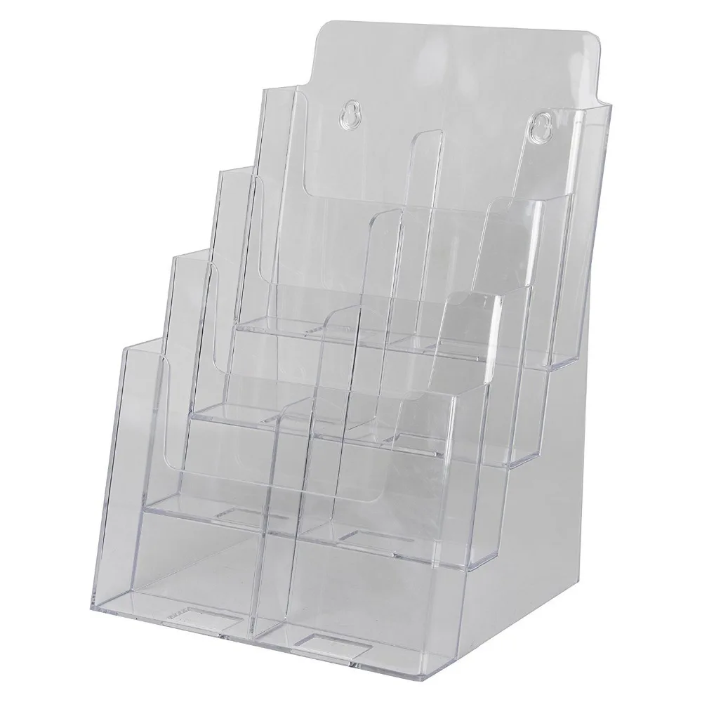 Tabletop Multiple Clear Acrylic A4 4 Tier Ad Brochure Holder Wall Mount Literature Organizer Magazine Stand Leaflet Pocket Rack