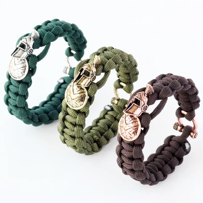 QingGear Handmade Helmet Charm Bead Nylon Rope Survival Bracelet With U Shackle Emergency Tactical Bracelet