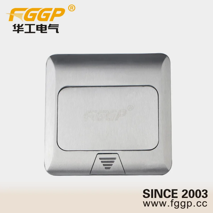 
Sliver Aluminum Plate Duplex Floor Flush Mounted Pop Up Power Socket Outlet With Box Sized 125 x 125 mm 