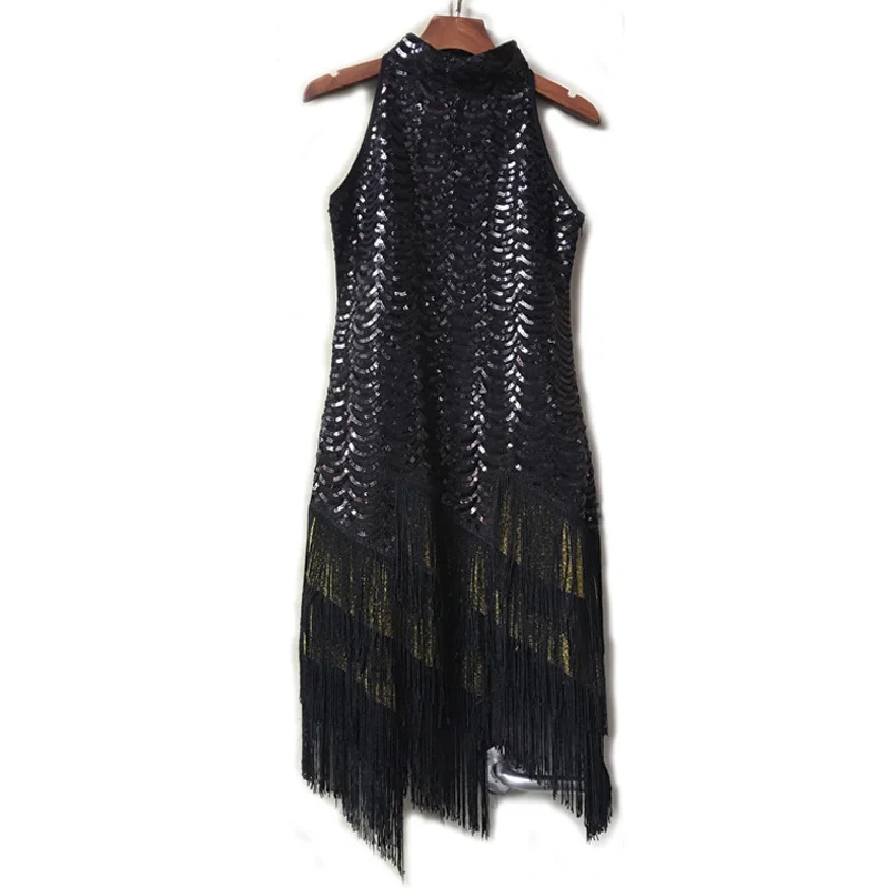 
modern sexy off shoulder fish sequin latin dance dress with tassel 