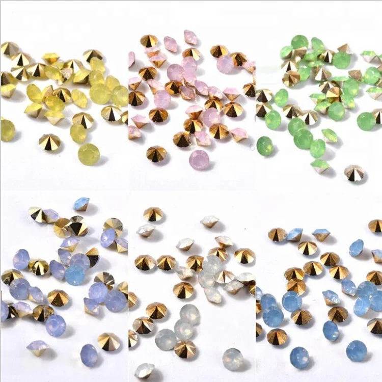 Top Point Crystal Opal Stone Rhinestone 3D Nail Art Designs with 12 Color Mixed Wheel Box for DIY Finger Nail Art