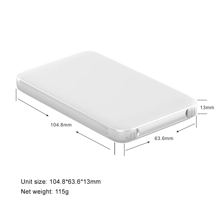 
Slim portable card power banks 5000mah Built-in micro cable and Type-C cable and adapter for iPhone 