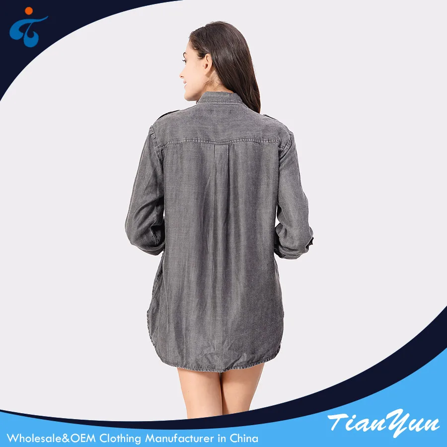 Different kinds of good selling professional casual denim cheap lady blouse