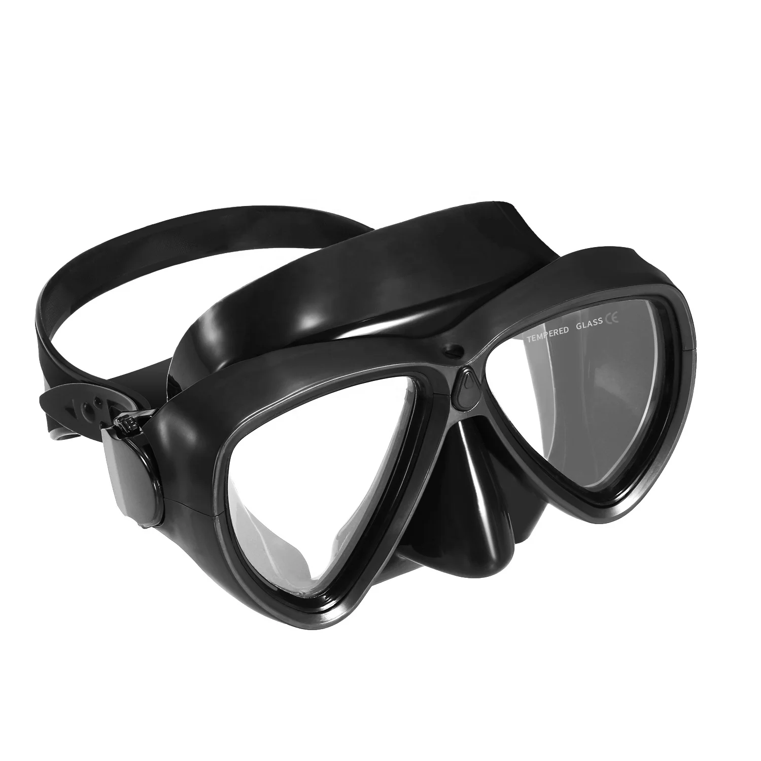 Underwater Free Dive Goggles Sports Tempered Glass Black Silicone Swimming Diving Mask