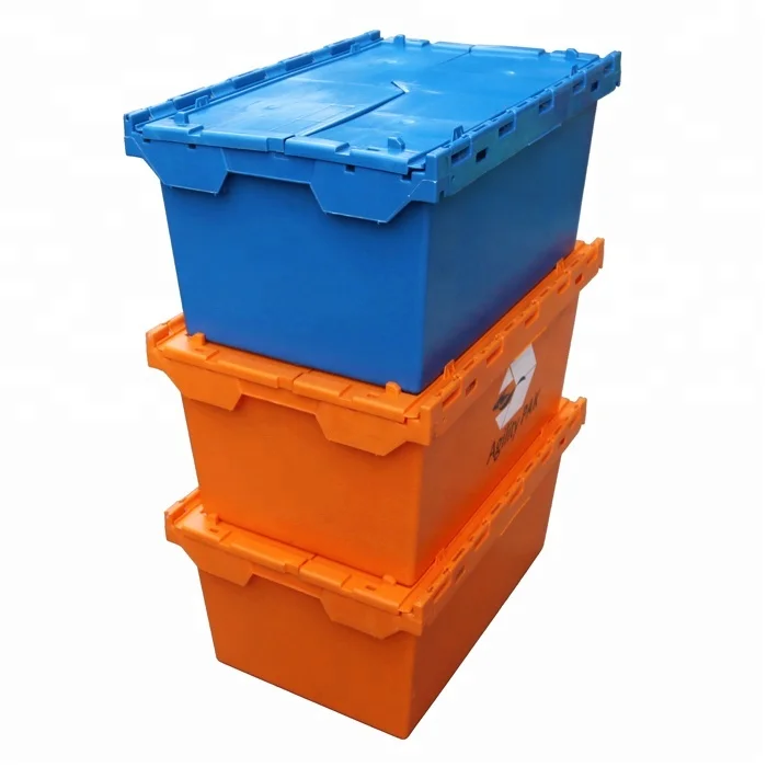 QS big crates for sale used plastic crates with lids and attached Moving Totes Storage Boxes Plastic Transport Crates
