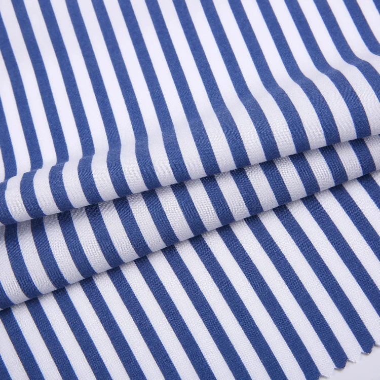 
New fashion blue and white stripe yarn dyed color stripe woven challis cotton plain fabric 