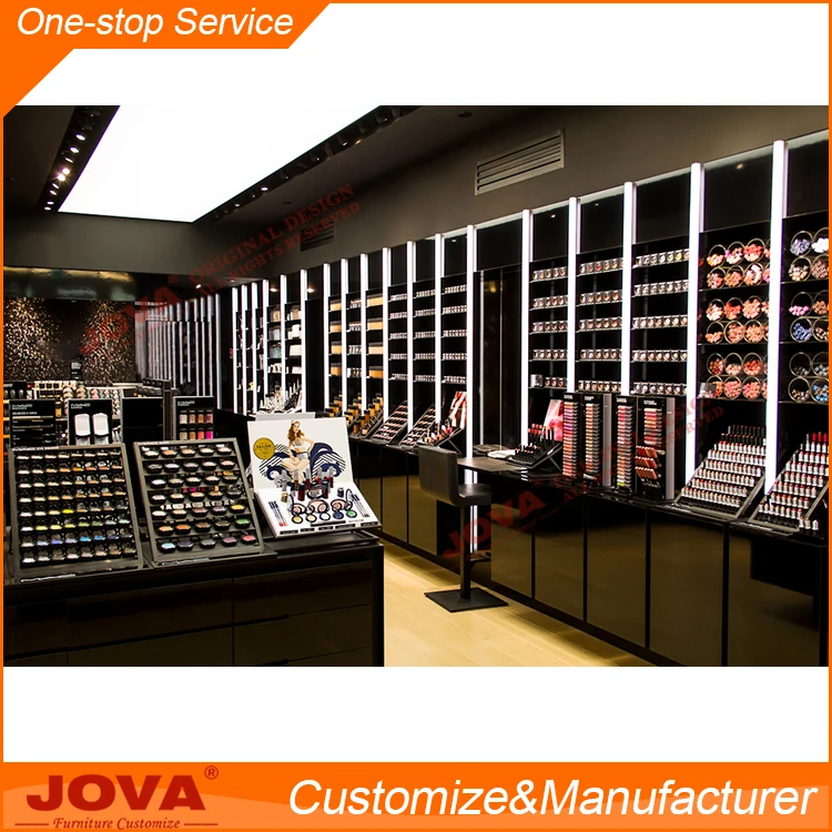 Розничная продажа, индивидуальные роскошные черные витрины для макияжа, акриловые витрины и шкафы для косметики