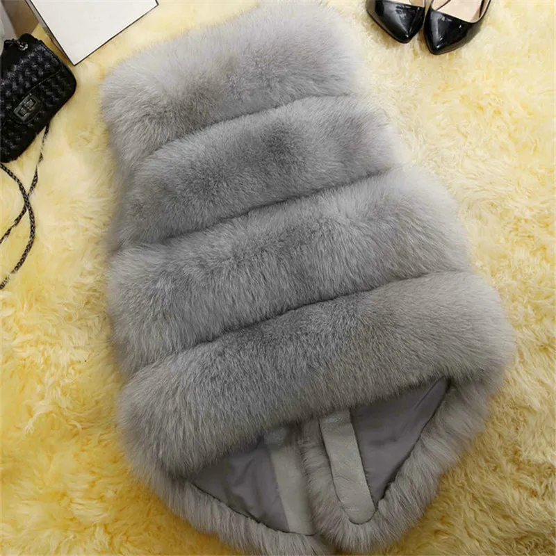 
Hot Sale Winter Thick Warm Fake Fur Vests Coat Women Faux Fox Fur Vest Midum Long Coats Waistcoat Female Jacket Outerwear 