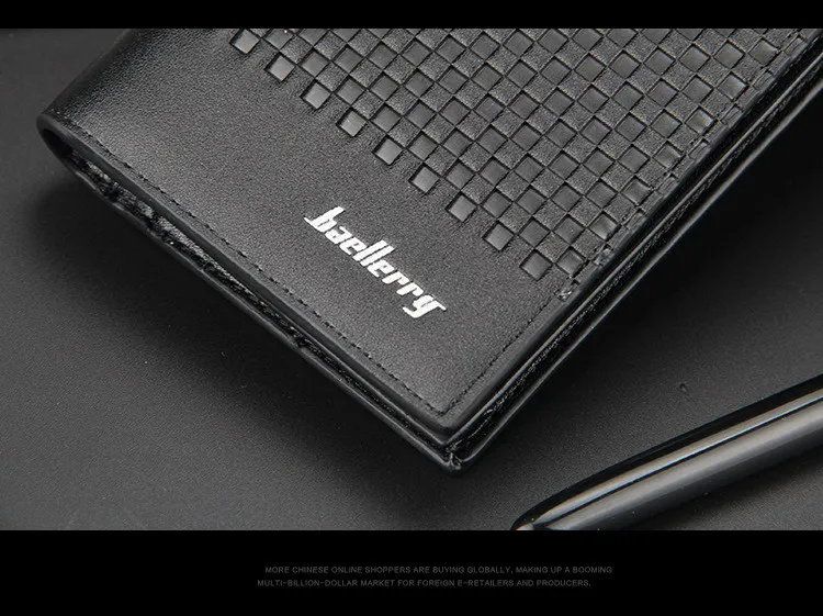 Baellerry 2018 new Style mens long Section PU leather Grid Pattern wallets