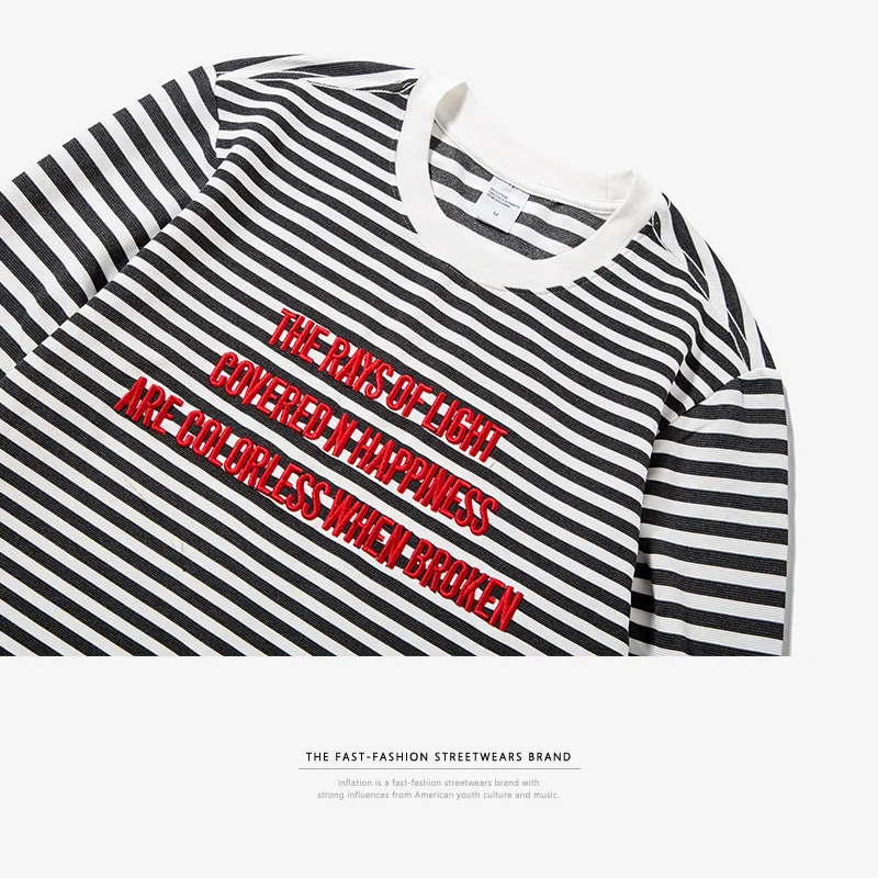 
OEM ODM Yarn Dyed Striped Long Sleeve T Shirt Men with 3D Embroidery 