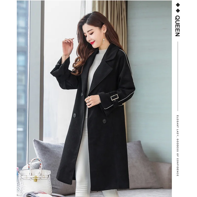 
Female Cloth Coat The New Winter Long Loose Thickness Woolen Cloth Coat 