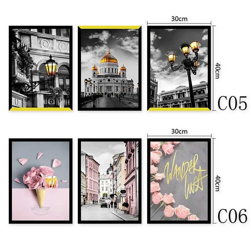 Abstract oil painting pink city 3 pieces canvas painting for bedroom