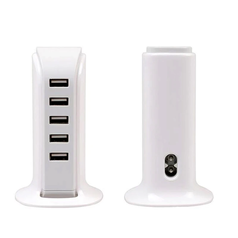 
White 30W USB Wall Adapter with Charging Cable 5 Ports USB Power Charger for Mobile Phone 