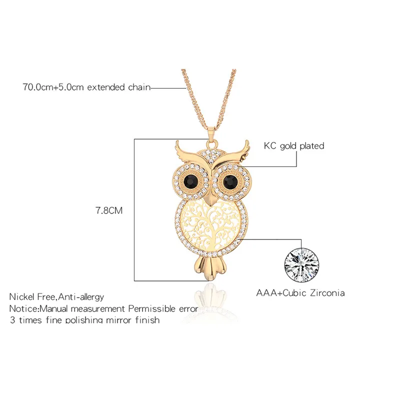 Big Owl Crystal Long Necklace & Pendant For Women Gold Silver Color Black Eye Lucky Owl Animal Pendant Fashion Jewelry XL06717