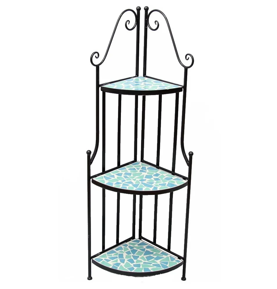 outdoor mosaic art corner 3 tier metal  Garden Shelf Plant Stand