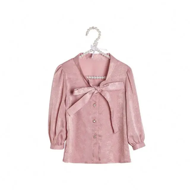 Kids manufacturers plain kids chiffon long sleeve bow knot top baby blouses