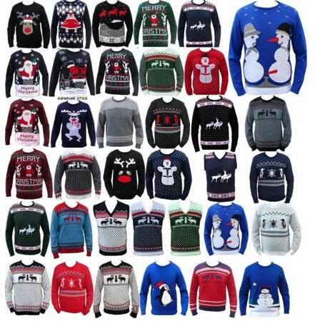
OEM Wholesaler Custom NEW MENS LADIES JUMPERS UGLY CHRISTMAS REINDEER FAIRISLE RUDE FUNNY SNOWMAN Acrylic SWEATER 