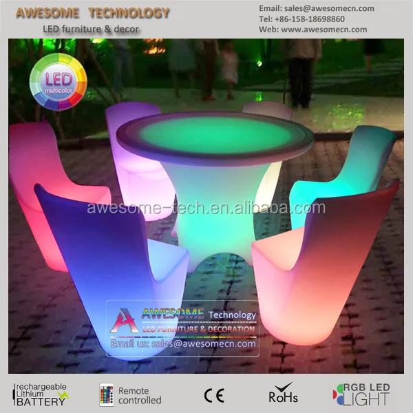 Best selling Glow Dining LED Table Set With 6 Rattan Chairs Outdoor Patio Furniture