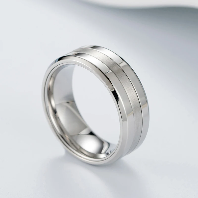 European and American Style Wedding Band Matte Brushed Finish Classic Black Titanium Ring Men