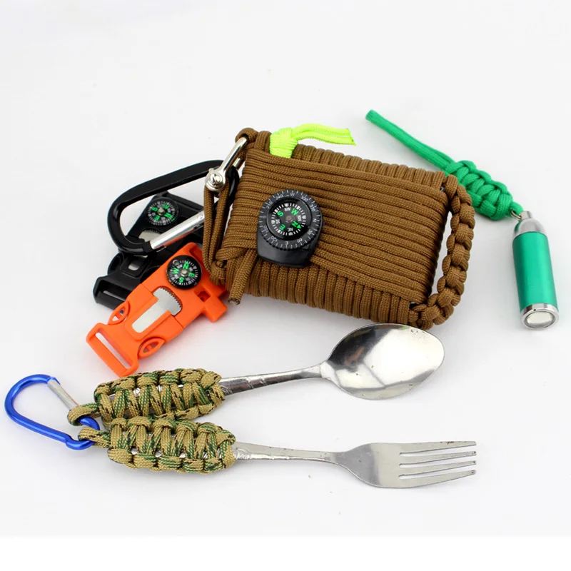 Outdoor Emergency survival kit camping hiking emergency Carabiner Survival Paracord survival kit tool bag