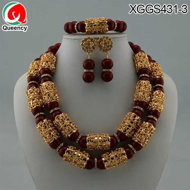 
Queency Fashion Jewelry Beads Chain Nigerian Wedding Jewelry Set 