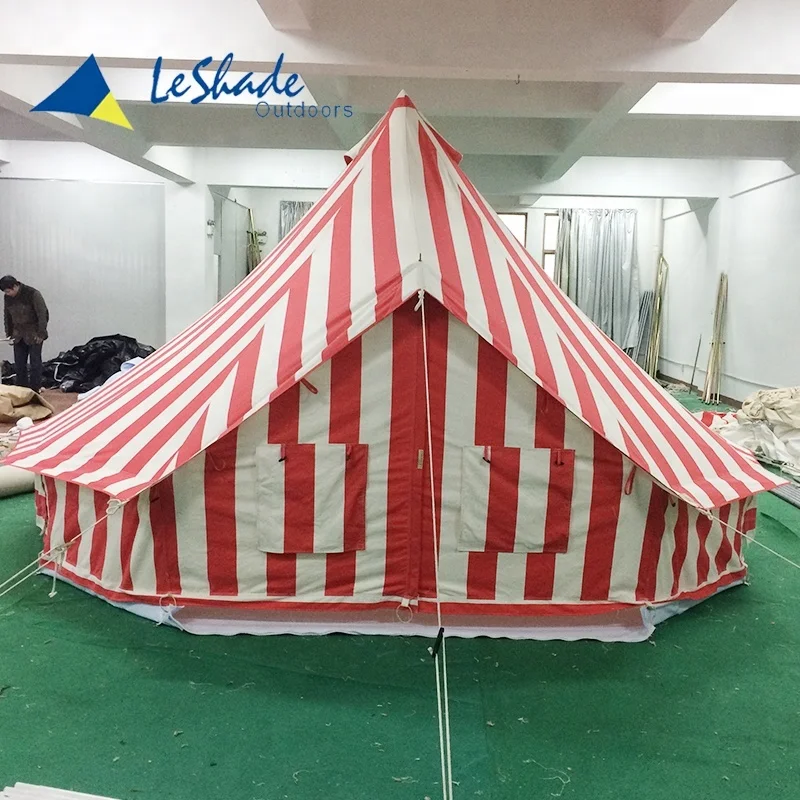 White and Red Striped Canvas Bell Tent 4m